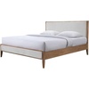 image:imageSAFAVIEH Couture Collection  Giuliano Walnut Wood Frame Bed Ivory Fabric Upholstered Headboard Queen Size No Box Spring Needed SFV1804BQIvoryNatural
