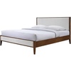image:imageSAFAVIEH Couture Collection  Giuliano Walnut Wood Frame Bed Ivory Fabric Upholstered Headboard Queen Size No Box Spring Needed SFV1804BQIvoryWalnut