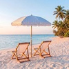 image:imageSAFAVIEH Outdoor  Bella 65 FT Beach Umbrella  Canopy with White Fringe Trim Tilt Function Aluminum Pole Weather Resistant for Beach Patio Garden PAT8504Baby Blue Stripe