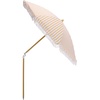 image:imageSAFAVIEH Outdoor  Bella 65 FT Beach Umbrella  Canopy with White Fringe Trim Tilt Function Aluminum Pole Weather Resistant for Beach Patio Garden PAT8504Yellow Stripe