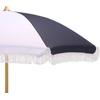 image:imageSAFAVIEH Outdoor  Gallo 65 FT Beach Umbrella  Canopy with White Fringe Trim Tilt Function Aluminum Pole Weather Resistant for Beach Patio Garden PAT8505Navy Striped