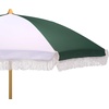 image:imageSAFAVIEH Outdoor  Gallo 65 FT Beach Umbrella  Canopy with White Fringe Trim Tilt Function Aluminum Pole Weather Resistant for Beach Patio Garden PAT8505Hunter Green Stripe