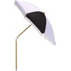 image:imageSAFAVIEH Outdoor  Gallo 65 FT Beach Umbrella  Canopy with White Fringe Trim Tilt Function Aluminum Pole Weather Resistant for Beach Patio Garden PAT8505Black Stripe