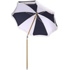 image:imageSAFAVIEH Outdoor  Gallo 65 FT Beach Umbrella  Canopy with White Fringe Trim Tilt Function Aluminum Pole Weather Resistant for Beach Patio Garden PAT8505Navy Striped