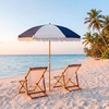 image:imageSAFAVIEH Outdoor  Gallo 65 FT Beach Umbrella  Canopy with White Fringe Trim Tilt Function Aluminum Pole Weather Resistant for Beach Patio Garden PAT8505Navy Striped