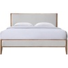 image:imageSAFAVIEH Couture Collection  Giuliano Walnut Wood Frame Bed Ivory Fabric Upholstered Headboard Queen Size No Box Spring Needed SFV1804BQIvoryNatural