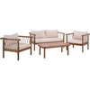 image:imageSAFAVIEH Outdoor  Sabrina 4 Piece Outdoor Dining Set  Teak Brown amp Cream Acacia Wood  Coastal Design with Removable Cushions  Ideal for Patio Deck Porch Backyard PAT9518AKIT2Teak BrownCream