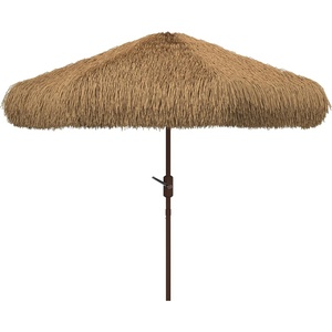 image:imageSAFAVIEH 11ft Outdoor Patio Umbrella Round Tiki Collection Tropical Brown Crank No Tilt for Deck Backyard Poolside PAT8112A