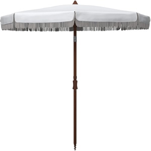 image:imageSAFAVIEH 65ft Outdoor Patio Umbrella Round Estonia Collection Fringe Trim Light Blue Button Tilt UV Resistant for Deck Backyard Poolside PAT8500CWhite