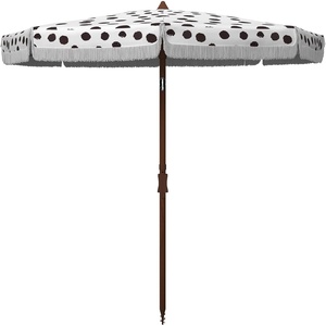 image:imageSAFAVIEH 65ft Outdoor Patio Umbrella Round Sydney Collection White amp Light Blue Polka Dot Print Fringe Trim Button Tilt UV Resistant for Deck Backyard Poolside PAT8502CWhite  Black