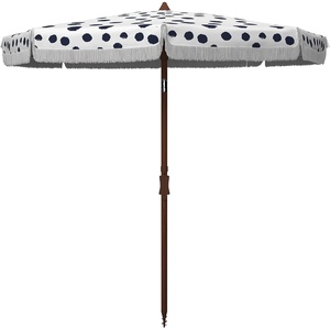 image:imageSAFAVIEH 65ft Outdoor Patio Umbrella Round Sydney Collection White amp Light Blue Polka Dot Print Fringe Trim Button Tilt UV Resistant for Deck Backyard Poolside PAT8502CWhite  Navy