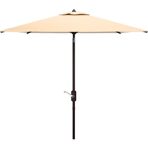image:imageSAFAVIEH 75ft Outdoor Patio Umbrella Square Athens Collection Beige amp White Auto Crank Tilt UV Resistant for Deck Backyard Poolside PAT8407BBeigeWhite