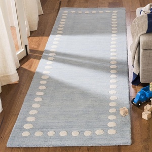 image:imageSAFAVIEH Area Rug 8x10  Kids Collection  Large  Pink Handmade Wool Polka Dot Border Pattern Ideal for Bedroom Playroom Nursery Boys amp Girls Room SFK802UBlueIvory