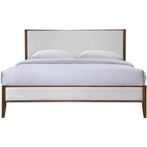 image:imageSAFAVIEH Couture Collection  Giuliano Walnut Wood Frame Bed Ivory Fabric Upholstered Headboard Queen Size No Box Spring Needed SFV1804BQIvoryWalnut