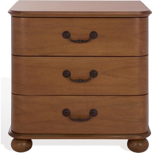 image:imageSAFAVIEH Couture Collection  Jessy Walnut amp Black 3 Drawer Bun Foot Nightstand Solid Wood Bedroom Furniture Fully Assembled SFV7725AWalnutBlack