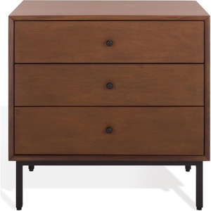 image:imageSAFAVIEH Couture Collection  Trever Walnut amp Black Wood 3 Drawer Nightstand Modern Bedside Table with Storage Fully Assembled Bedroom Furniture SFV7723AWalnutBlack