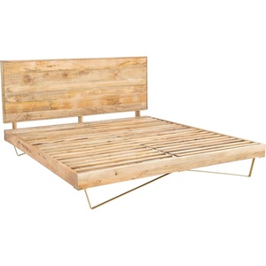image:imageSAFAVIEH Couture Home Collection Marigold MidCentury Natural WoodBrass Hairpin Leg Queen BedNaturalBrass