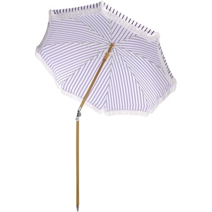image:imageSAFAVIEH Outdoor  Bella 65 FT Beach Umbrella  Canopy with White Fringe Trim Tilt Function Aluminum Pole Weather Resistant for Beach Patio Garden PAT8504Navy Striped