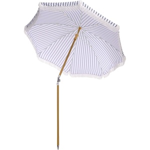 image:imageSAFAVIEH Outdoor  Bella 65 FT Beach Umbrella  Canopy with White Fringe Trim Tilt Function Aluminum Pole Weather Resistant for Beach Patio Garden PAT8504Hunter Green Stripe