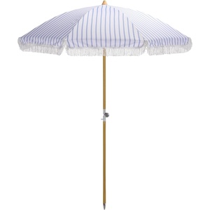 image:imageSAFAVIEH Outdoor  Bella 65 FT Beach Umbrella  Canopy with White Fringe Trim Tilt Function Aluminum Pole Weather Resistant for Beach Patio Garden PAT8504Baby Blue Stripe