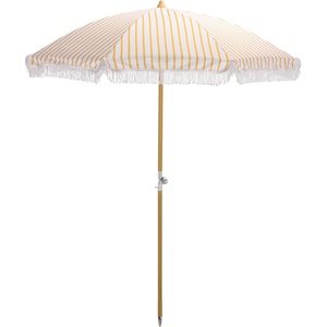 image:imageSAFAVIEH Outdoor  Bella 65 FT Beach Umbrella  Canopy with White Fringe Trim Tilt Function Aluminum Pole Weather Resistant for Beach Patio Garden PAT8504Yellow Stripe