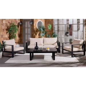 image:imageSAFAVIEH Outdoor  Fash 4 Piece Outdoor Living Set  Black amp Taupe Aluminum Frame  Modern Design with Removable Cushions  Ideal for Patio Deck Porch Backyard PAT9521AKIT3BlackTaupe