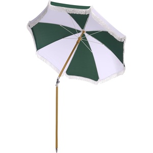 image:imageSAFAVIEH Outdoor  Gallo 65 FT Beach Umbrella  Canopy with White Fringe Trim Tilt Function Aluminum Pole Weather Resistant for Beach Patio Garden PAT8505Hunter Green Stripe
