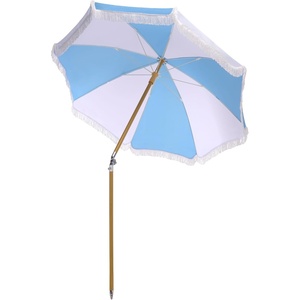 image:imageSAFAVIEH Outdoor  Gallo 65 FT Beach Umbrella  Canopy with White Fringe Trim Tilt Function Aluminum Pole Weather Resistant for Beach Patio Garden PAT8505Baby Blue Stripe
