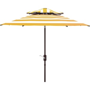 image:imageSAFAVIEH Outdoor  Iris 9 FT Double Top Patio Umbrella  Yellow Stripe Crank Lift Aluminum Frame with Brown Pole Weather Resistant for Deck Backyard Garden PAT8204Y