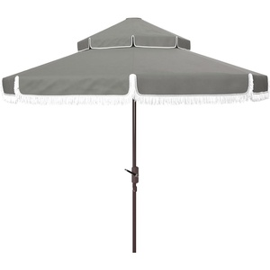 image:imageSAFAVIEH Outdoor  Milan 9Foot DoubleTop Patio Umbrella  Red Canopy  Brown Aluminum Pole  Decorative Fringe Trim Vented Design  Ideal for Patio Deck Poolside Backyard PAT8208EGray