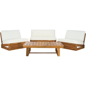 image:imageSAFAVIEH Outdoor Patio Furniture  Dune 4Piece Set  Sand amp Light Grey  Acacia Wood  Rustic Conversation Set with Detachable Cushion Covers  Ideal for Patio Deck Porch Backyard PAT9516BKIT3NaturalBeige