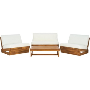 image:imageSAFAVIEH Outdoor Patio Furniture  Dune 4Piece Set  Sand amp Light Grey  Acacia Wood  Rustic Conversation Set with Detachable Cushion Covers  Ideal for Patio Deck Porch Backyard PAT9515BKIT3NaturalBeige