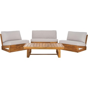 image:imageSAFAVIEH Outdoor Patio Furniture  Dune 4Piece Set  Sand amp Light Grey  Acacia Wood  Rustic Conversation Set with Detachable Cushion Covers  Ideal for Patio Deck Porch Backyard PAT9516BKIT3NaturalLight Grey