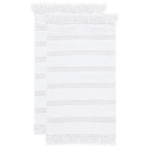 image:imageSAFAVIEH Plush Master Bath Finn Collection Set of 218 x 28 32 x 20 White Bath Mat 100 Cotton AntiSkid Backing Machine Washable PMB905F3220White