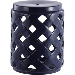 image:imageSafavieh ACS4574A Home Betli Navy Ceramic Lattice 17inch IndoorOutdoor Side Table Garden StoolNavy