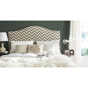 image:imageSafavieh Connie Grey White Diamond Camelback Headboard  Silver Nailhead FullGrey  Wheat