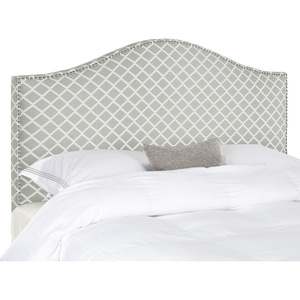 image:imageSafavieh Connie Grey White Diamond Camelback Headboard  Silver Nailhead FullGrey  White