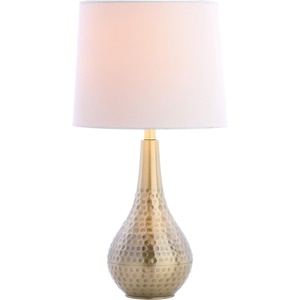image:imageSAFAVIEH Lighting Collection Medford Brass Gold 19Inch Table Lamp with White Fabric Shade Modern Glam Bedside Nightstand Lamp LED Bulb Included TBL4082A