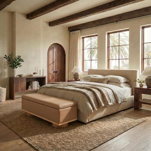 image:imageSAFAVIEH Couture Collection Vianna Light Brown VelvetWalnut Rectangle Storage BenchCamelNatural