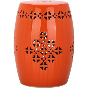 image:imageSAFAVIEH Home Collection Quatrefoil Orange Ceramic Decorative Indoor Outdoor Garden Stool Fully AssembledOrange