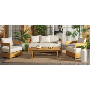image:imageSAFAVIEH Outdoor  Kento 4 Piece Outdoor Living Set  Natural amp Taupe Acacia Wood  Coastal Design with Removable Cushions  Ideal for Patio Deck Porch Backyard PAT9520AKIT3NaturalTaupe