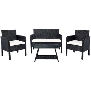 image:imageSAFAVIEH Outdoor Collection Aboka NaturalWhite Cushion 4Piece Conversation Patio Set PAT7505DBlackBeige