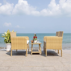 image:imageSAFAVIEH Outdoor Collection Aboka NaturalWhite Cushion 4Piece Conversation Patio Set PAT7505DNaturalWhite
