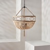 image:imageSAFAVIEH Lighting Collection  Whitley Bohemian Wooden Beaded Tassel 4Light Adjustable Pendant Chandelier Hanging Ceiling Fixture PND4085A