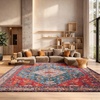 image:imageSAFAVIEH Washable Rug Tucson Collection  8 Square Beige amp Blue Slip Resistant amp Easy to Clean Ideal for Living Room Bedroom Dining Space TSN104BBeigeBlue