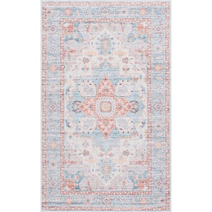 image:imageSAFAVIEH Washable Rug Tucson Collection  6 Round Red amp Blue Slip Resistant amp Easy to Clean Ideal for Living Room Bedroom Dining Space TSN913QTurquoiseRust