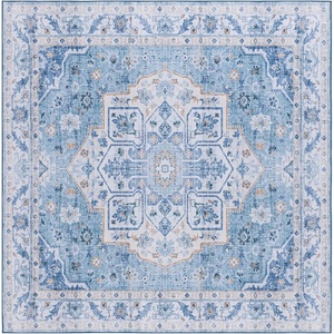 image:imageSAFAVIEH Washable Rug Tucson Collection  6 Square Light Blue amp Blue Slip Resistant amp Easy to Clean Ideal for Living Room Bedroom Dining Space TSN118L