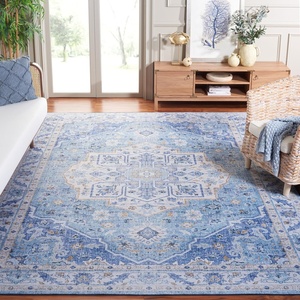 image:imageSAFAVIEH Washable Rug Tucson Collection  8 Square Light Blue amp Blue Slip Resistant amp Easy to Clean Ideal for Living Room Bedroom Dining Space TSN118L