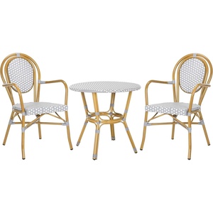 image:imageSAFAVIEH Outdoor  Rosen 3 Piece Bistro Set  White  Faux Wicker Aluminum Frame  Coastal Design  Ideal for Patio Balcony Deck Garden PAT9502CKIT2GreyWhite