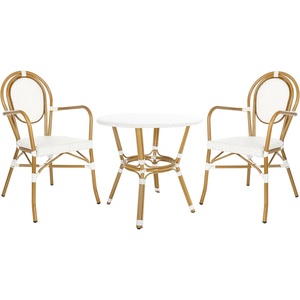 image:imageSAFAVIEH Outdoor  Rosen 3 Piece Bistro Set  White  Faux Wicker Aluminum Frame  Coastal Design  Ideal for Patio Balcony Deck Garden PAT9502CKIT2White